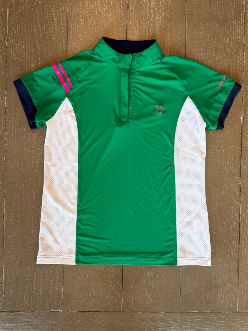 Kathryn Lily Equestrian Girls’ Green Short-Sleeve “Polo Show Shirt” • Size (L)